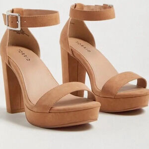 Torrid Platform Tapered Heel Sandal Adjustable Ankle Strap Brown Size 8.5WW